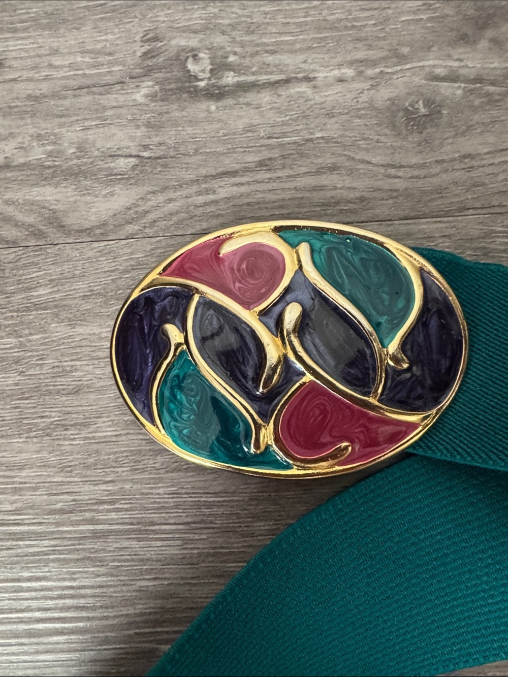 Teal Elastic Women's Belt with Multicolor Enamel Buckle